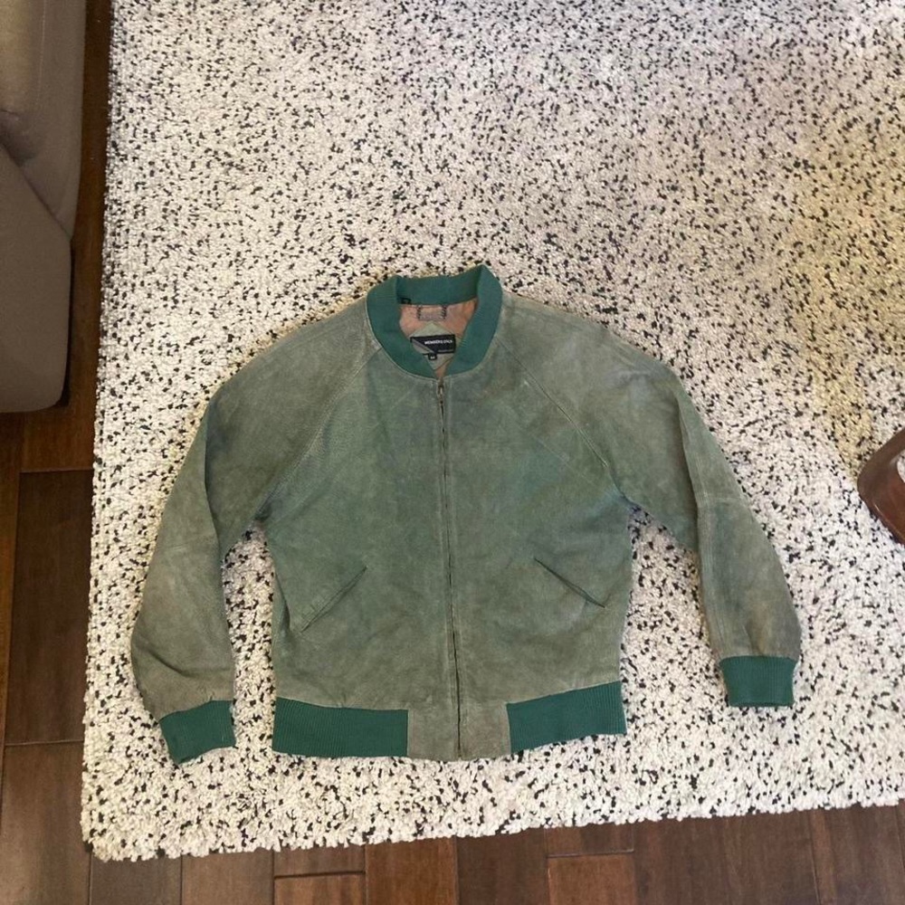 Vintage green leather bomber jacket
